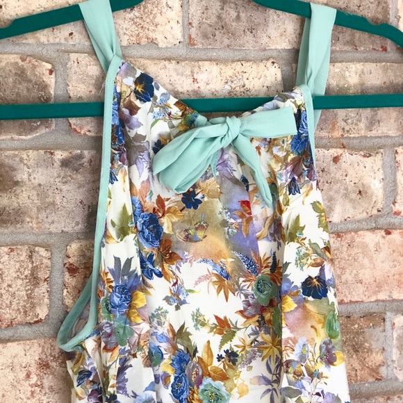 Relished Tops - Mint Floral Halter-Like Top